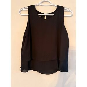 Metaphor Womens Black Sleeveless Double Layer Chiffon Blouse Keyhole Back XS